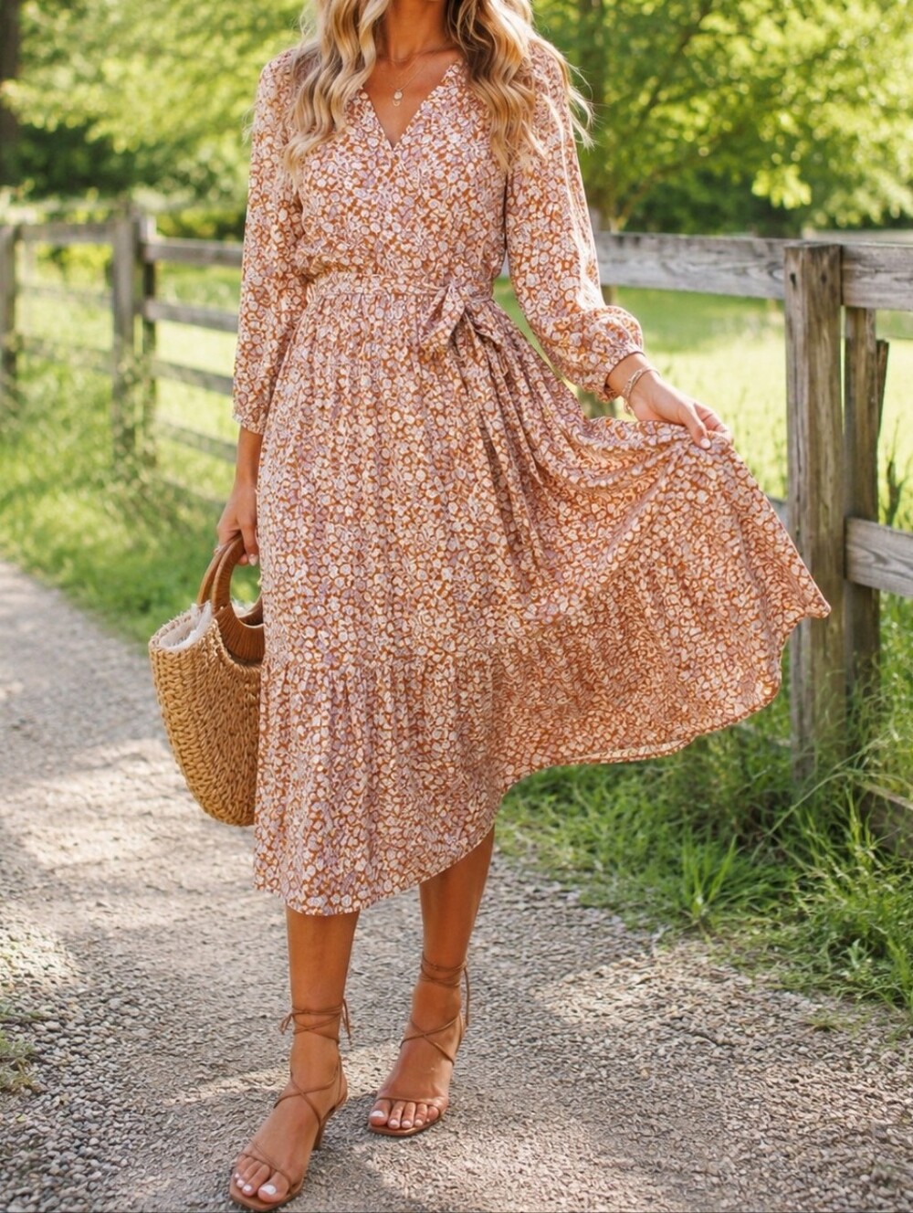 GAP Rust Floral Maxi Dress 100% Rayon Puff Sleeve Boho Prairie Cottagecore Midi